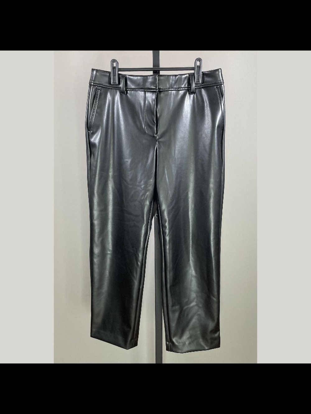 Talbots Pants Womens 8 petite black faux leather straight leg chino moto city
